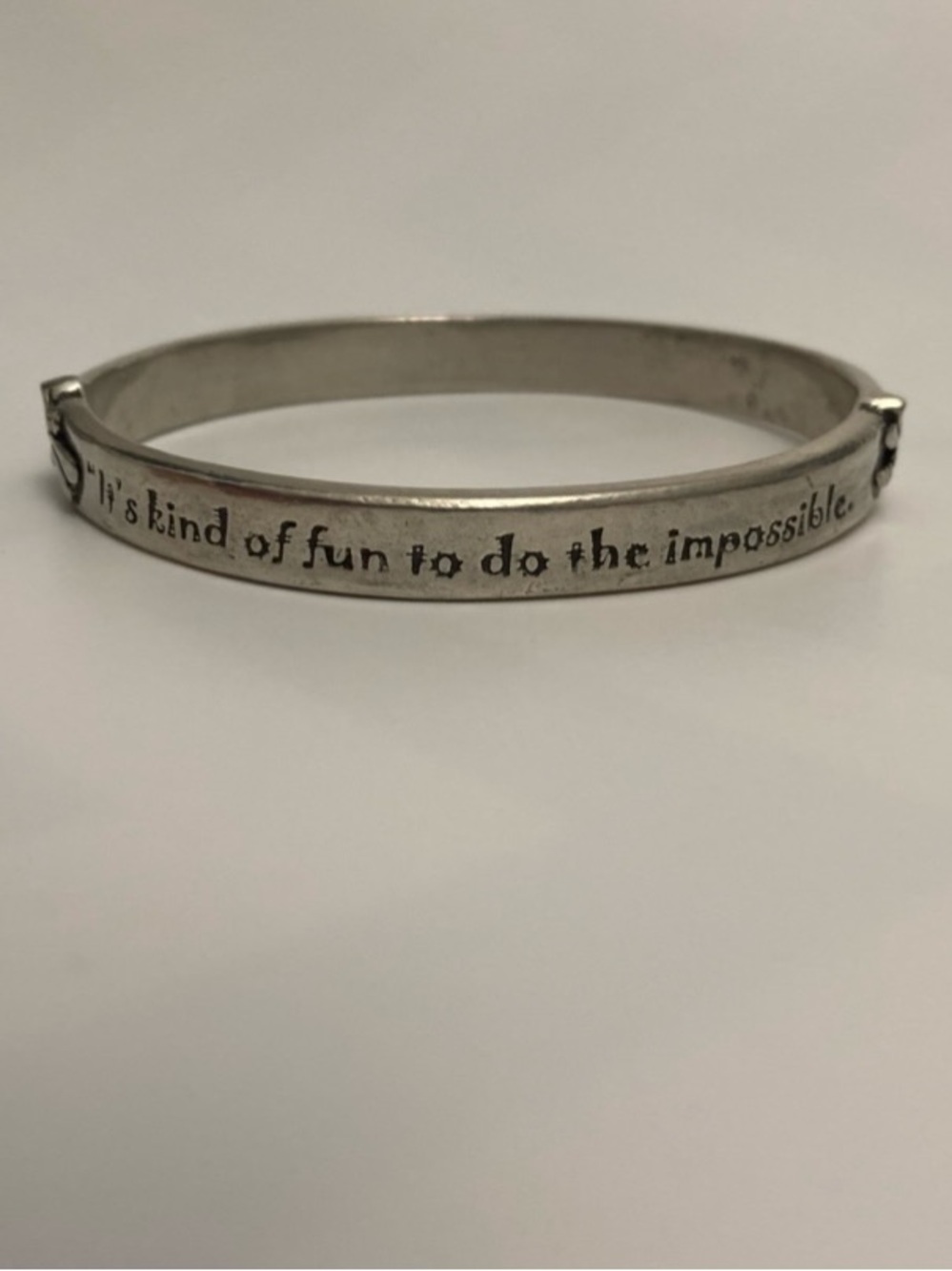 DISNEY quote “It’s kind of fun to do the impossible” silver tone bangle bracelet